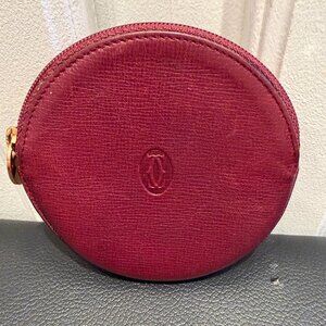 Cartier Must Line Leather Coin Purse Burgundy Red Authentic w/COA